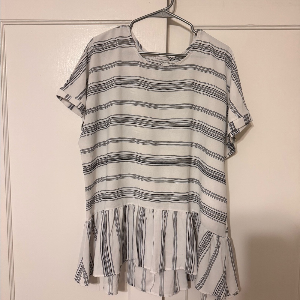 Chic Soul Black and White Striped Ruffle Blouse